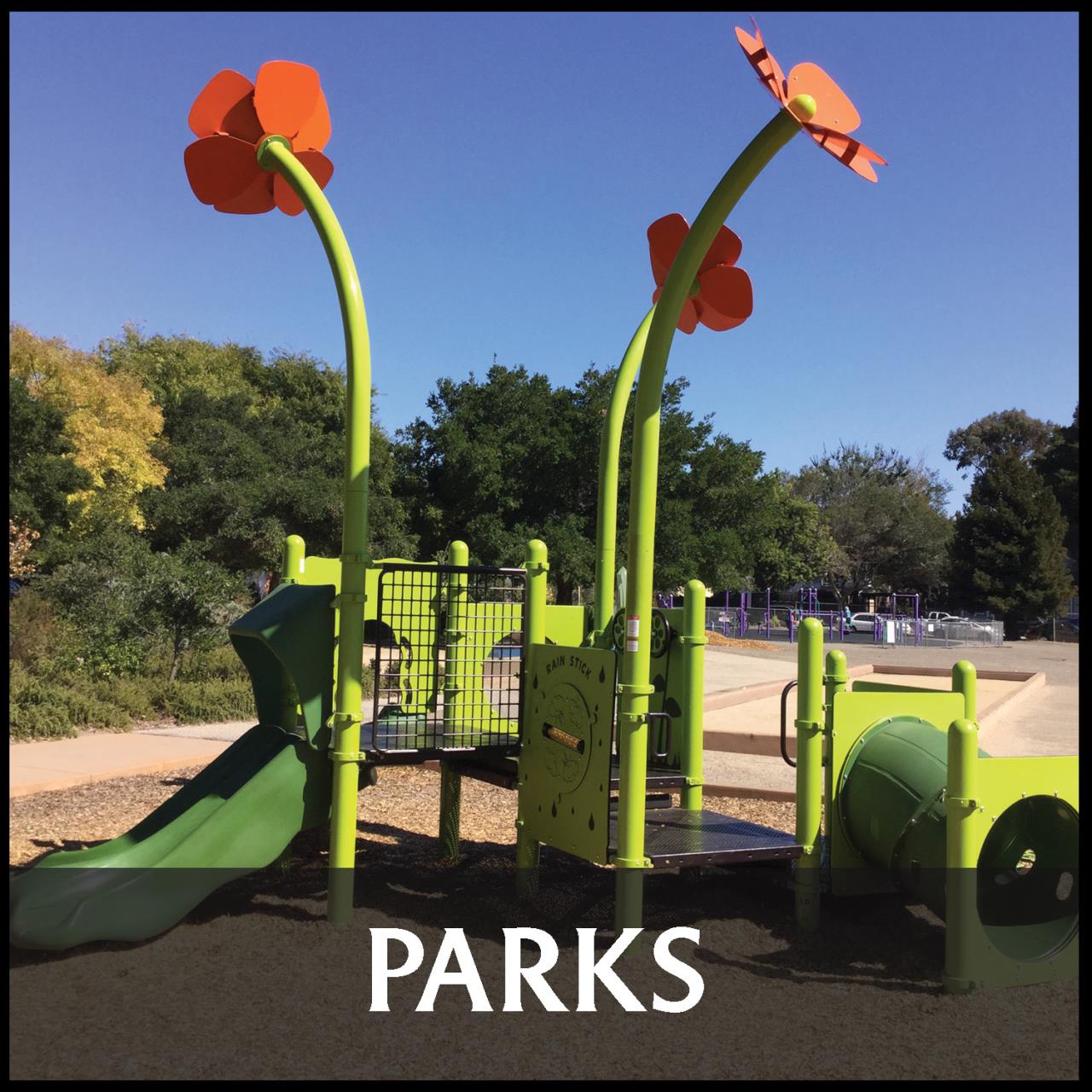 text: parks; image of park playground 