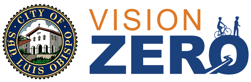 A graphic of the City of San Luis Obispo seal with the Vision Zero graphic