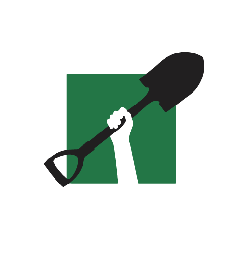 silhouette arm holding shovel up with green background