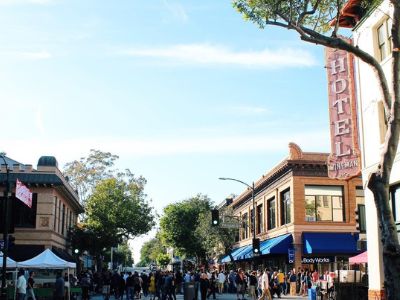 A busy street during Farmers Market