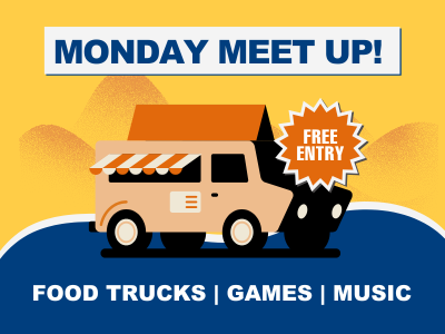 Food truck graphic with text: 5:30 - 7: 30 p.m., free entry, food trucks, music, games