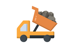 A construction truck dumping rubble