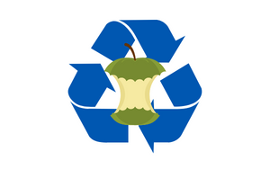 A recycling icon with an apple in the middle to represent organics