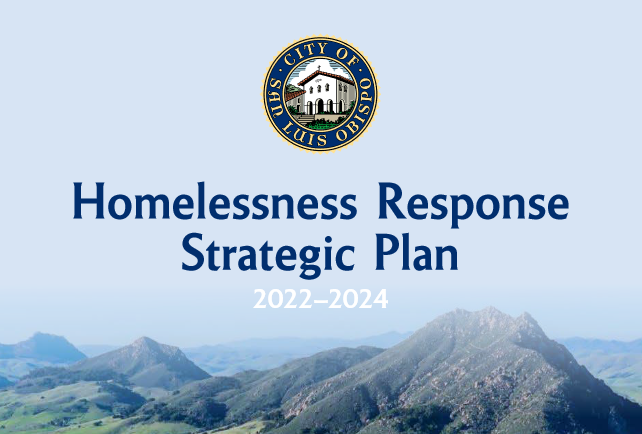 Green hills with blue sky, Text that reads Homelessness Response Strategic Plan 2022-2024