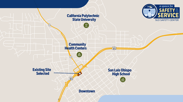 Map showing that the existing site is a centralized location for the San Luis Obispo community.