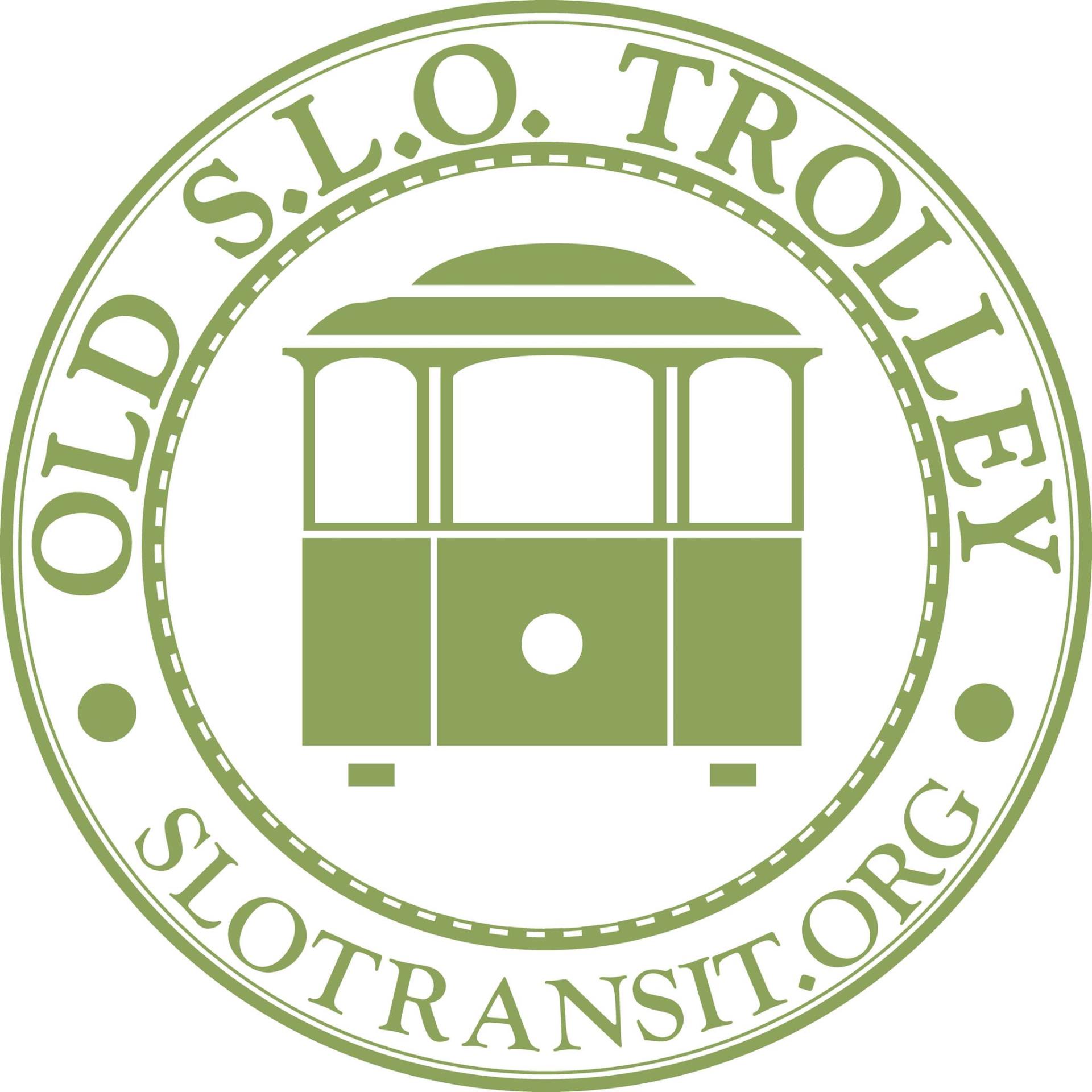 A green logo of the Old SLO Trolley