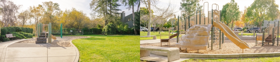 On the left a picture of the Vista Lago Park plaground, on the right a picture of the DeVaul Park playground