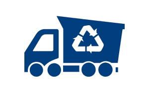 An icon of a blue recycling truck