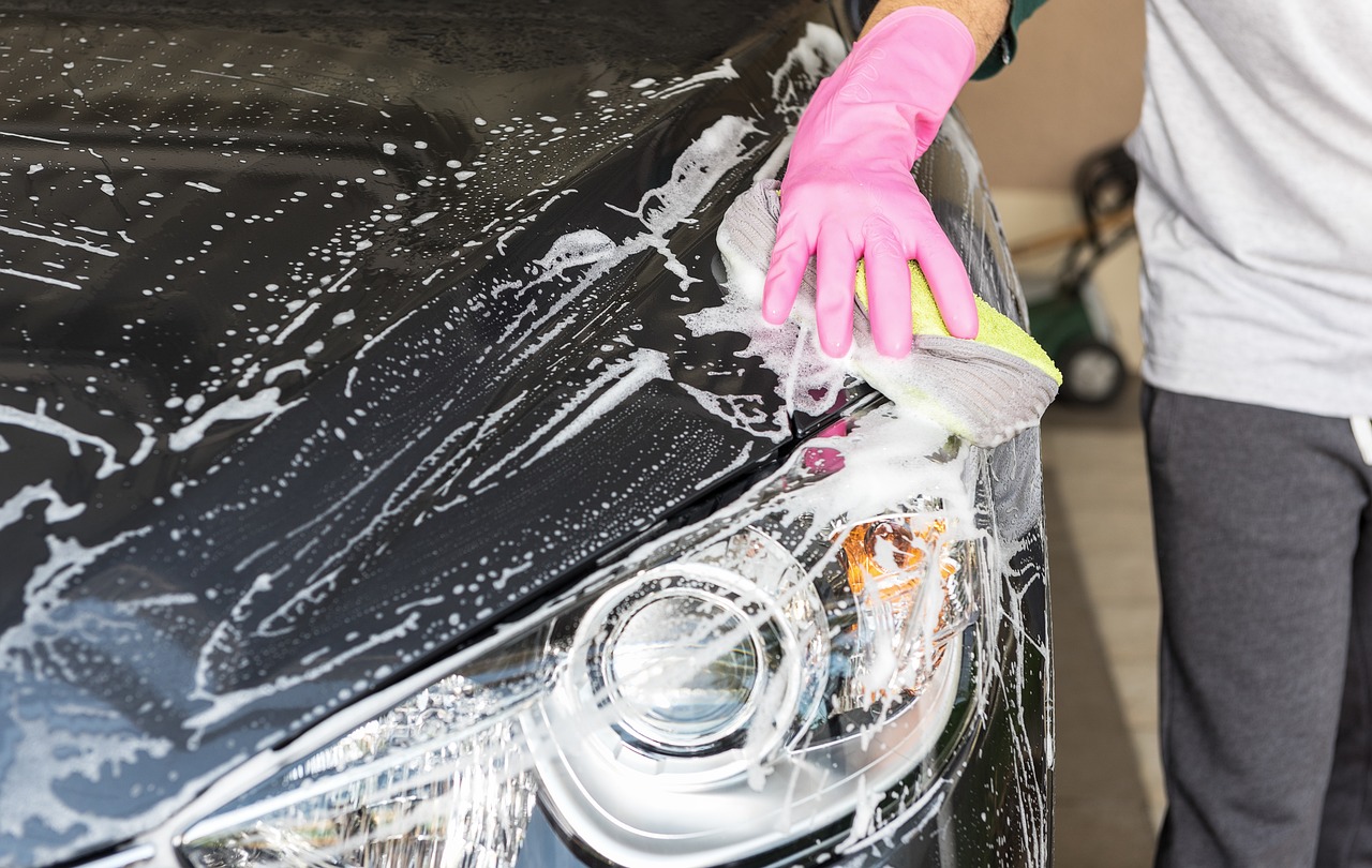 Washing a car at home with soap