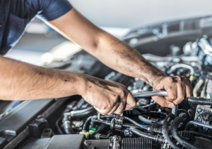 Mechanic working on engine