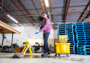 Cleaning up indoor oil spill with mop