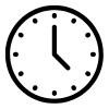 A black outline icon of a clock face