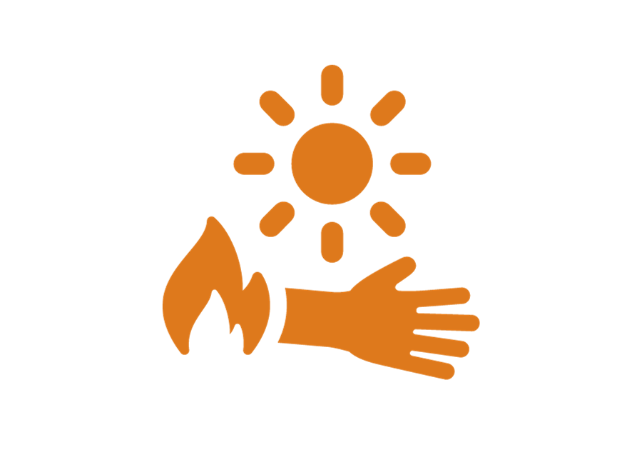 An orange icon of a hand being sunburnt