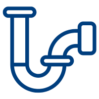 A blue icon of a plumbing pipe