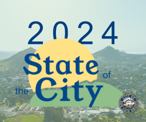 San Luis Obispo surrounded by hills; text: 2024 State of the City