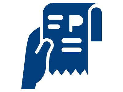 A blue icon of a hand holding a parking ticket