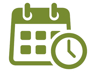 A green icon of a calendar and clock