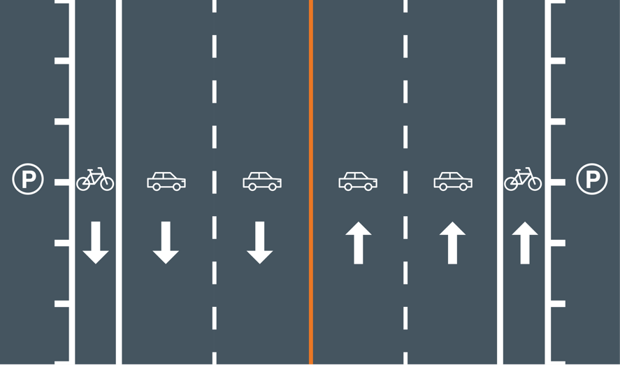 A graphic of an aerial view of the existing road conditions for Johnson Avenue in San Luis Obispo