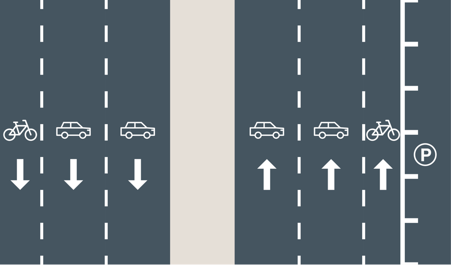 A graphic of existing road conditions on Grand Avenue in San Luis Obispo as part of SLO in Motion