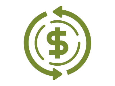 A graphic of a green infinity arrows and a money icon in the middle