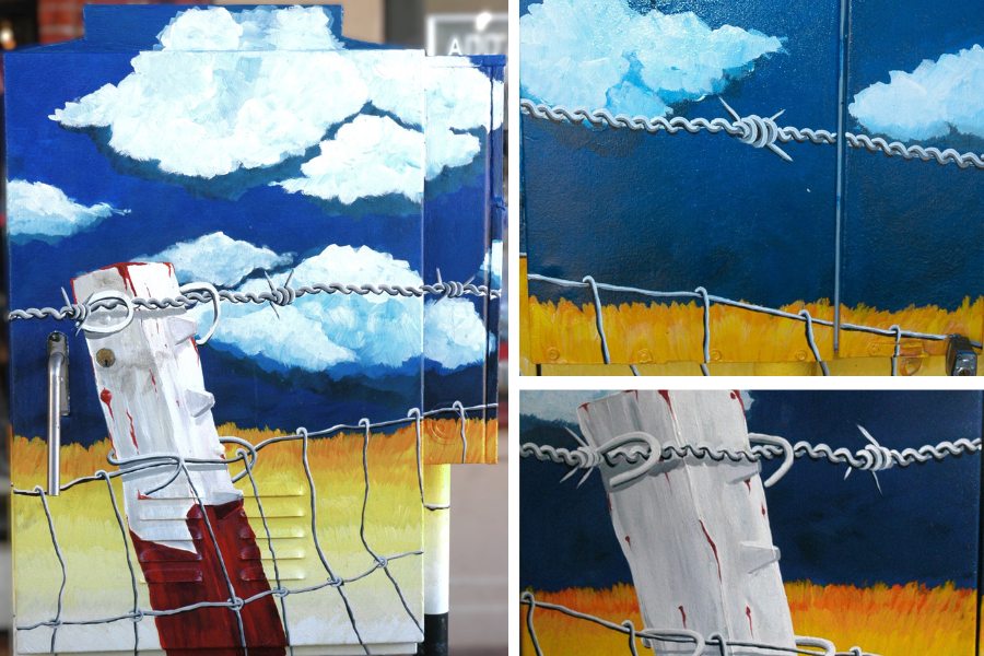 SLO Public Art Box painting by Amy McKay called Fence, Fields, and Sky