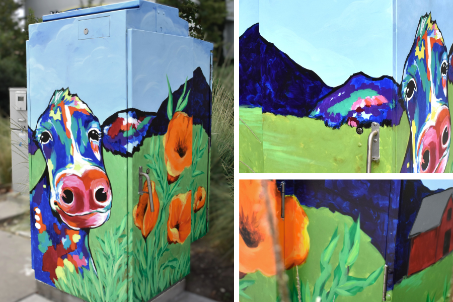 SLO Public Art Box painting by Amy Beeman called Happy Cow