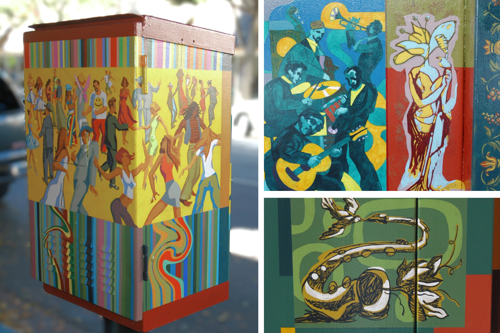 SLO Public Art Box painting by Joe Bachelor called Musical Eclecticism