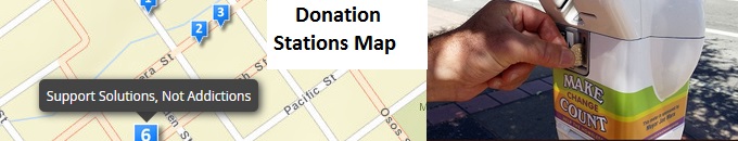 a map with text reading "Donation Stations Map" and an image of a parking meter