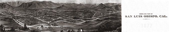 black and white aerial image of the City; text: San Luis Obispo, CAL.